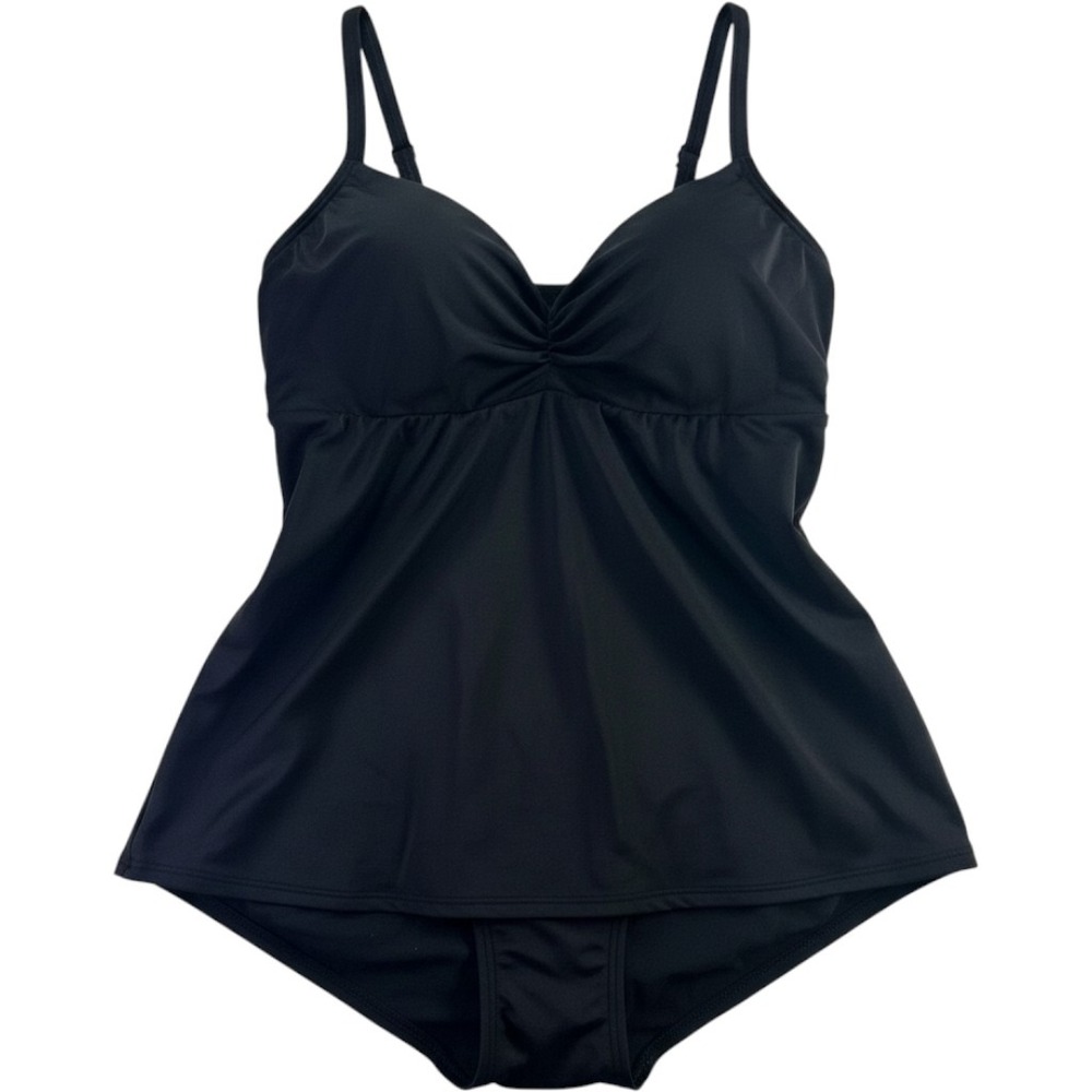 Cacique Swim Tankini Top 42D Black Lightly Lined Bandeau Flyaway Sweetheart NWT